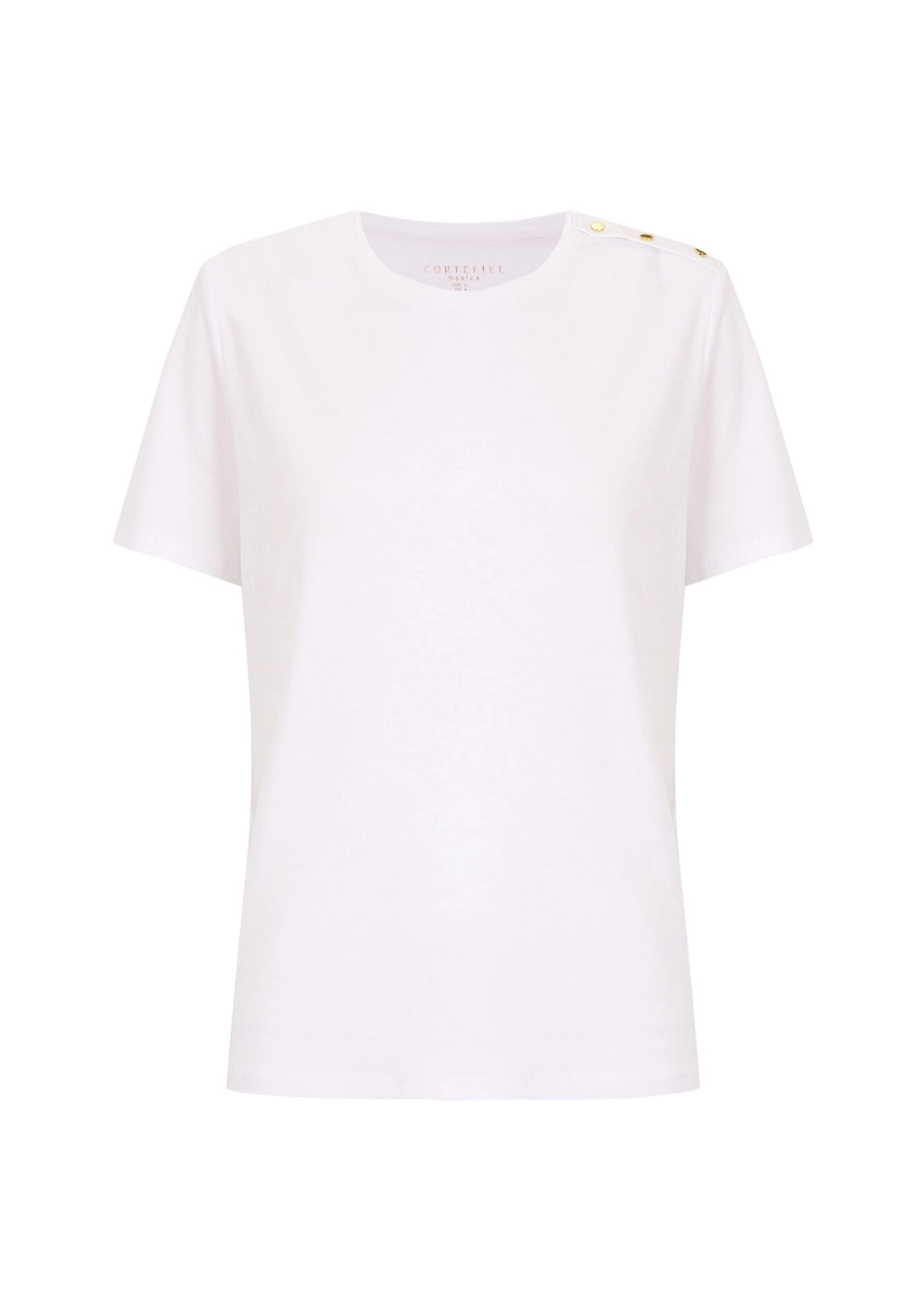 Gold button basic T-shirt - White