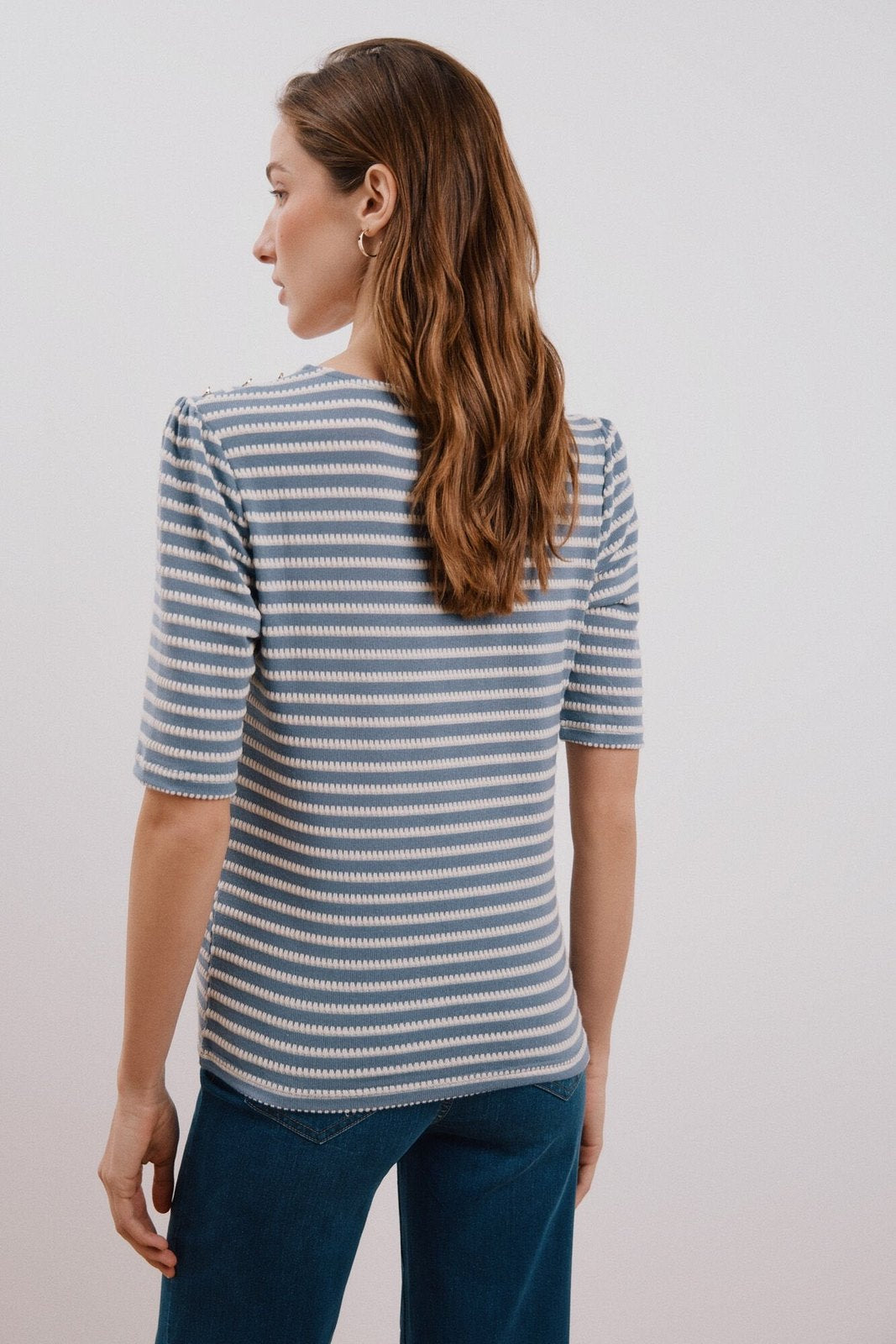 Cortefiel Striped structured t-shirt - Medium Blue 2 Shaws Department Stores