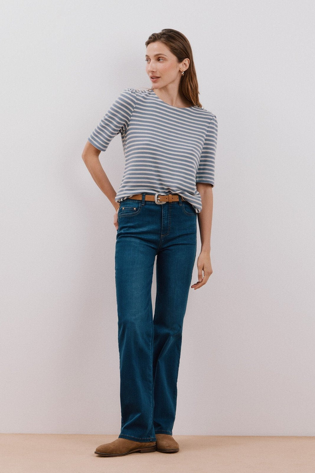 Cortefiel Striped structured t-shirt - Medium Blue 5 Shaws Department Stores
