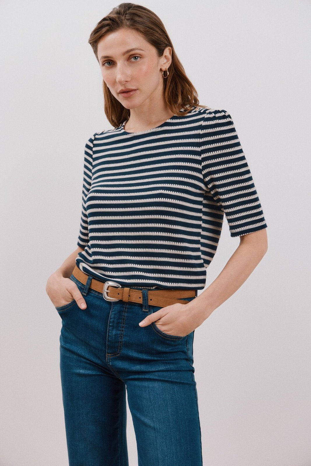 Cortefiel Striped structured t-shirt - Blue Print 1 Shaws Department Stores