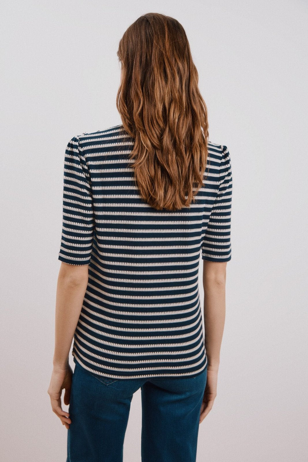 Cortefiel Striped structured t-shirt - Blue Print 3 Shaws Department Stores