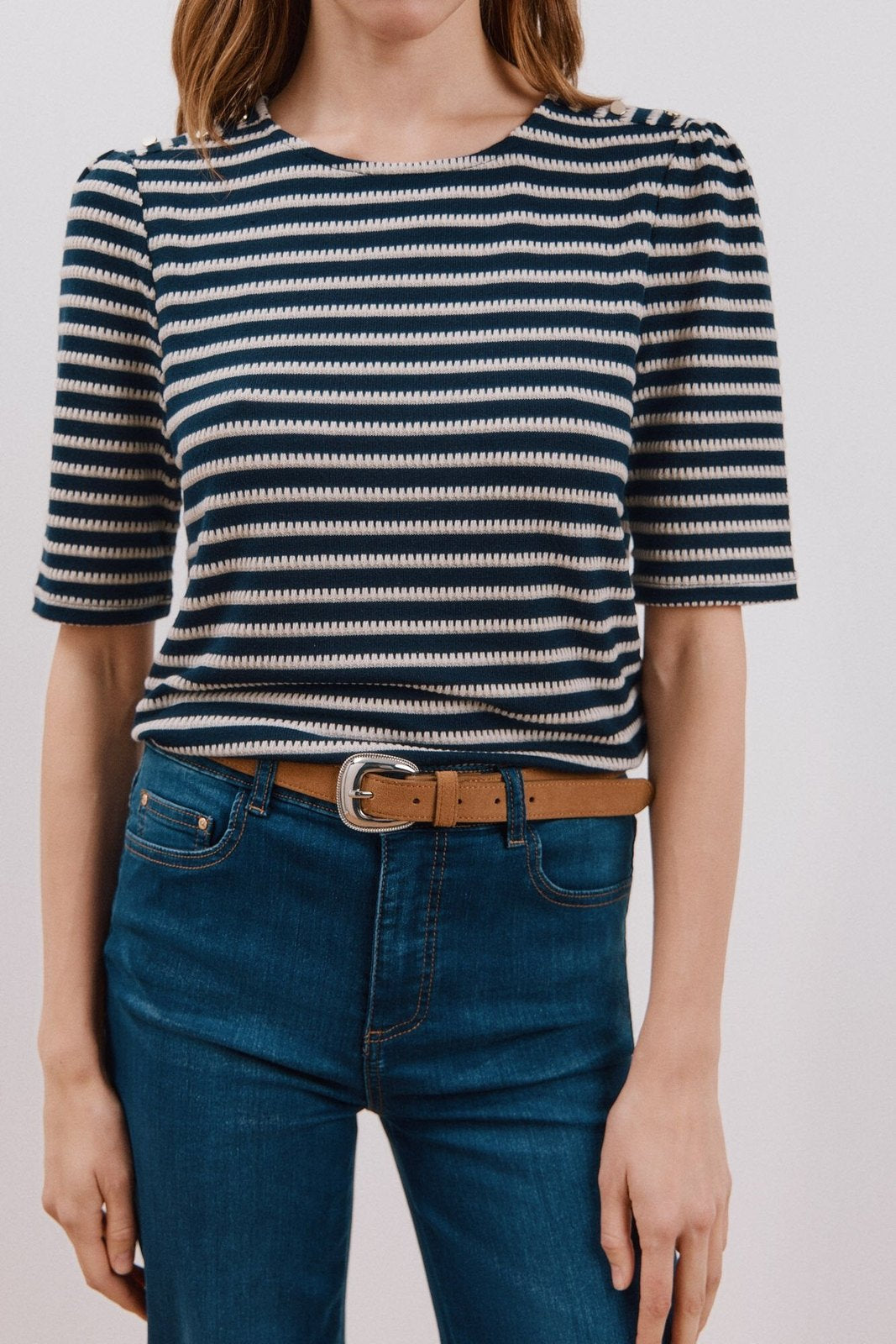 Cortefiel Striped structured t-shirt - Blue Print 2 Shaws Department Stores