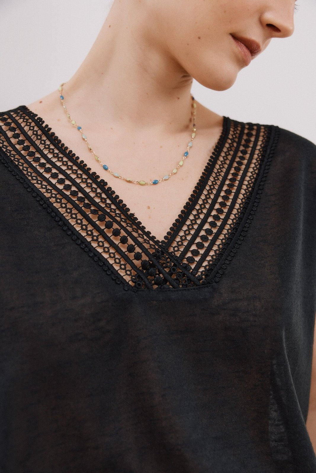 Cortefiel V -Shirt With Trimmings - Black 3 Shaws Department Stores