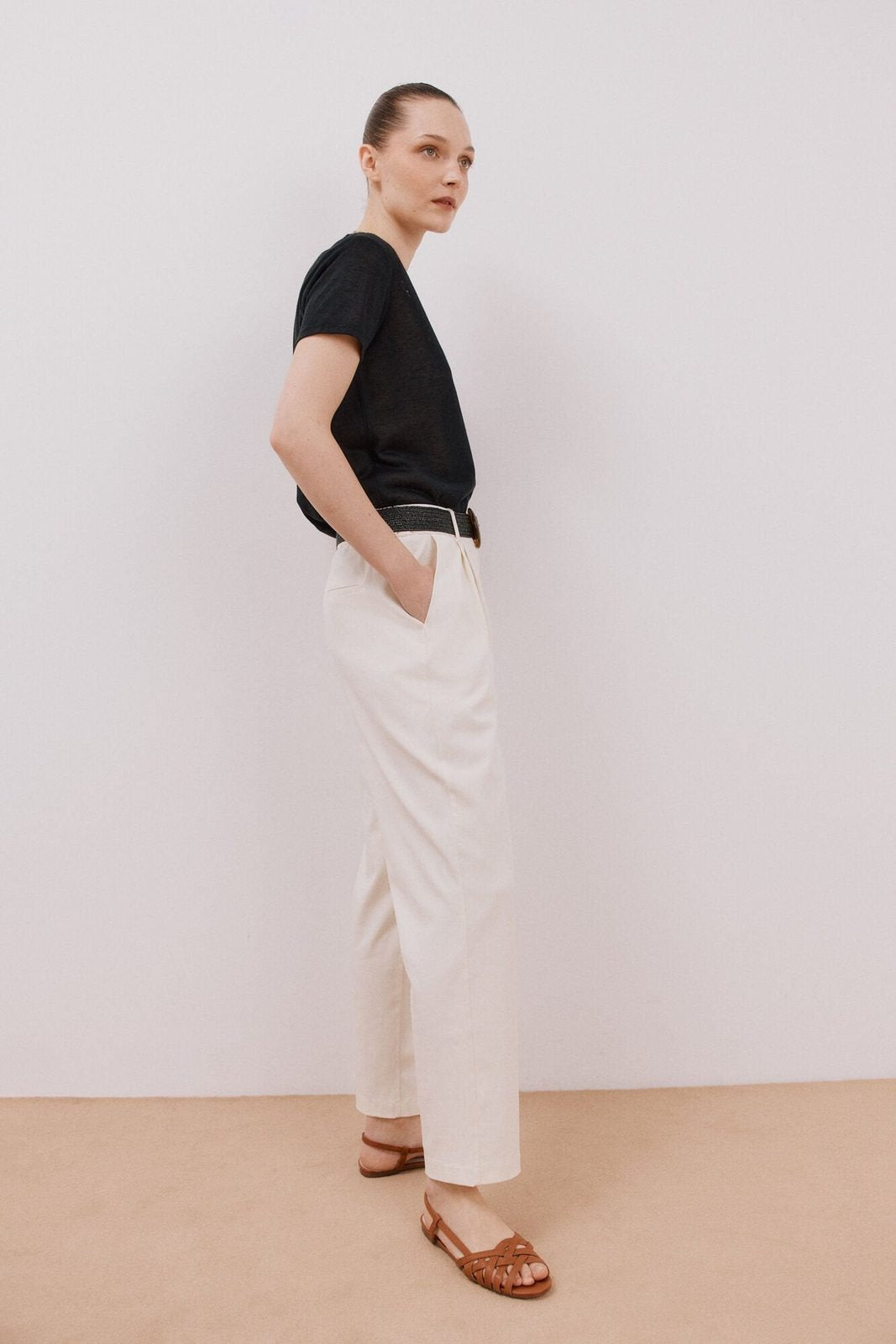Cortefiel V -Shirt With Trimmings - Black 4 Shaws Department Stores