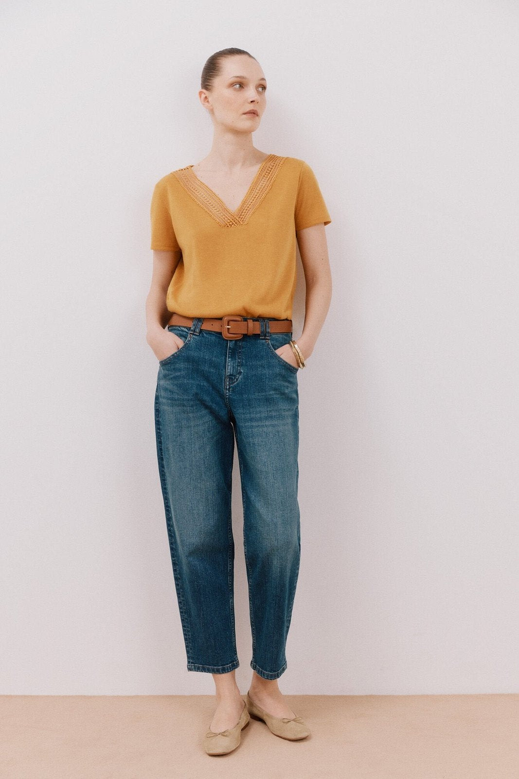 Cortefiel V -Shirt With Trimmings - Yellow/gold 2 Shaws Department Stores