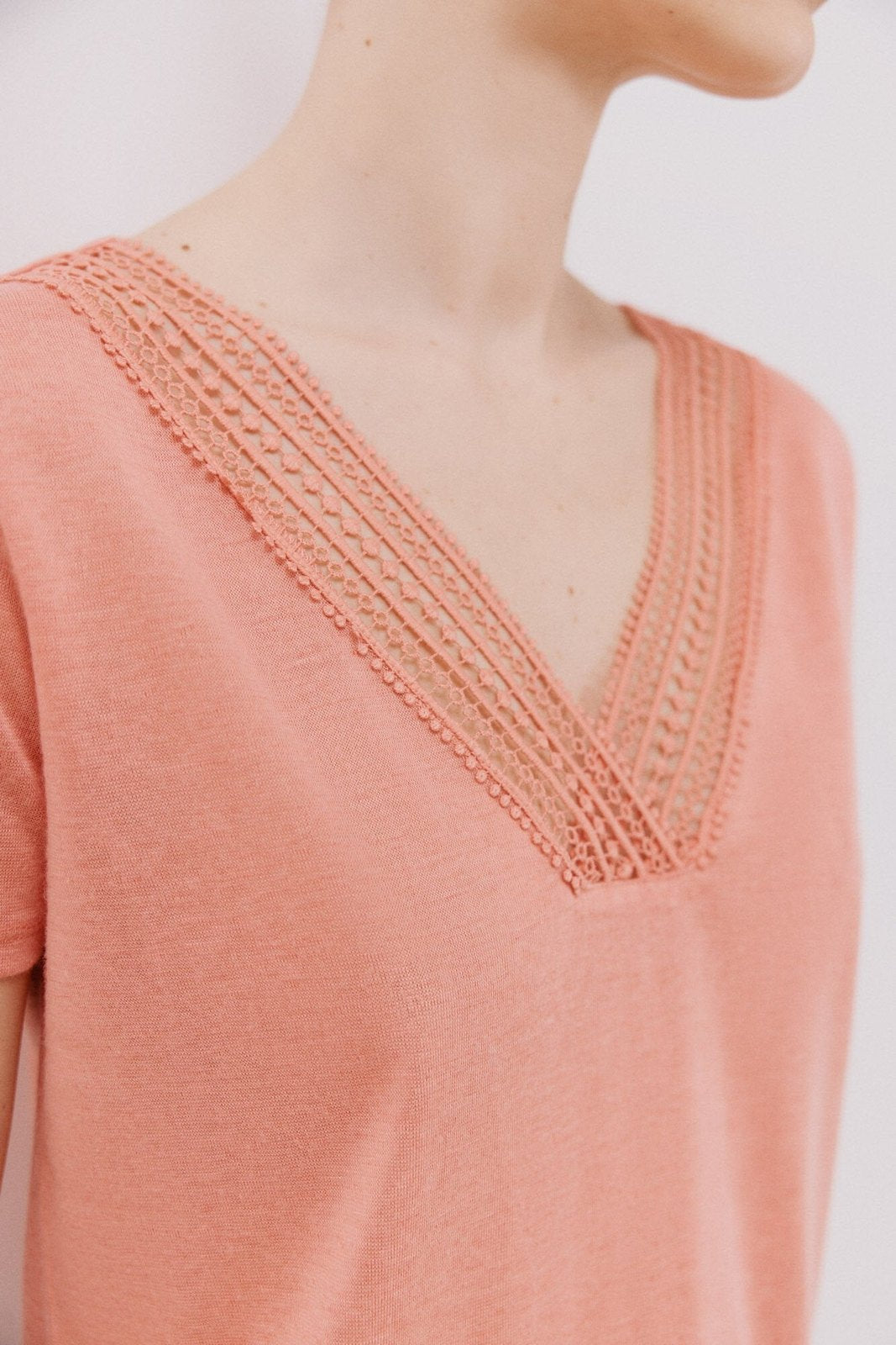 Cortefiel V -Shirt With Trimmings - Coral 2 Shaws Department Stores