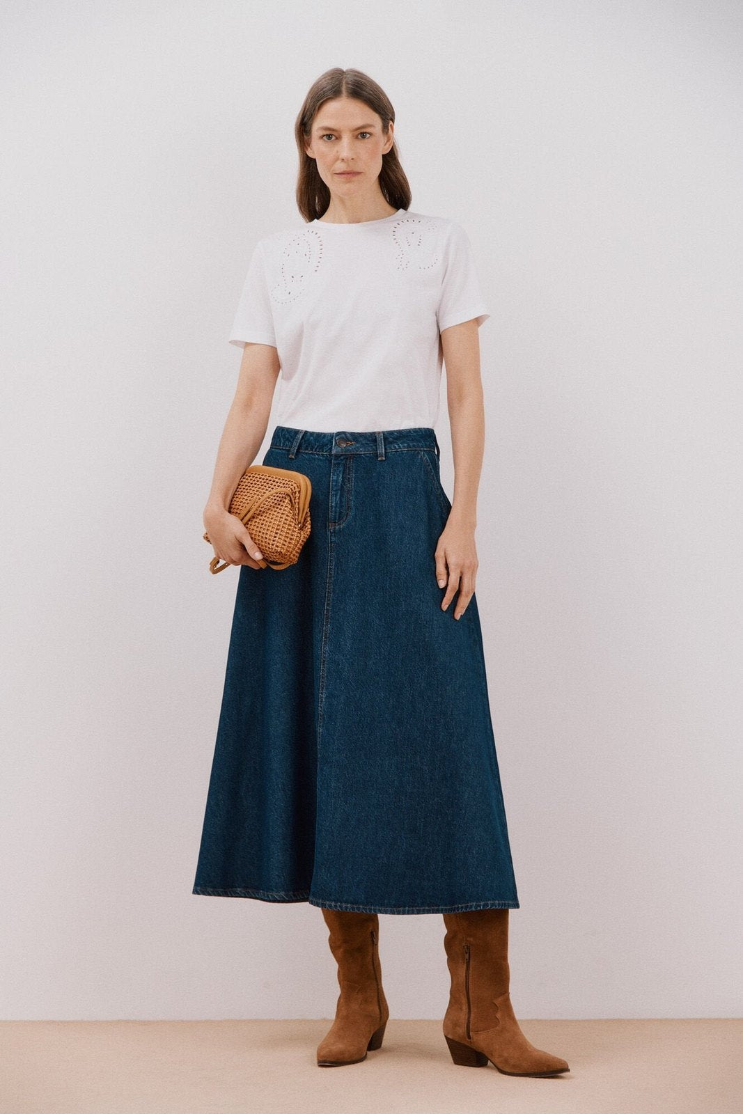 Cortefiel Embroidered T-Shirt - White 4 Shaws Department Stores