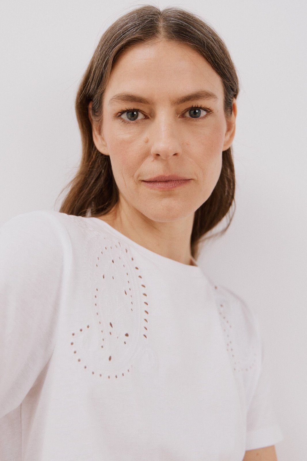 Cortefiel Embroidered T-Shirt - White 2 Shaws Department Stores