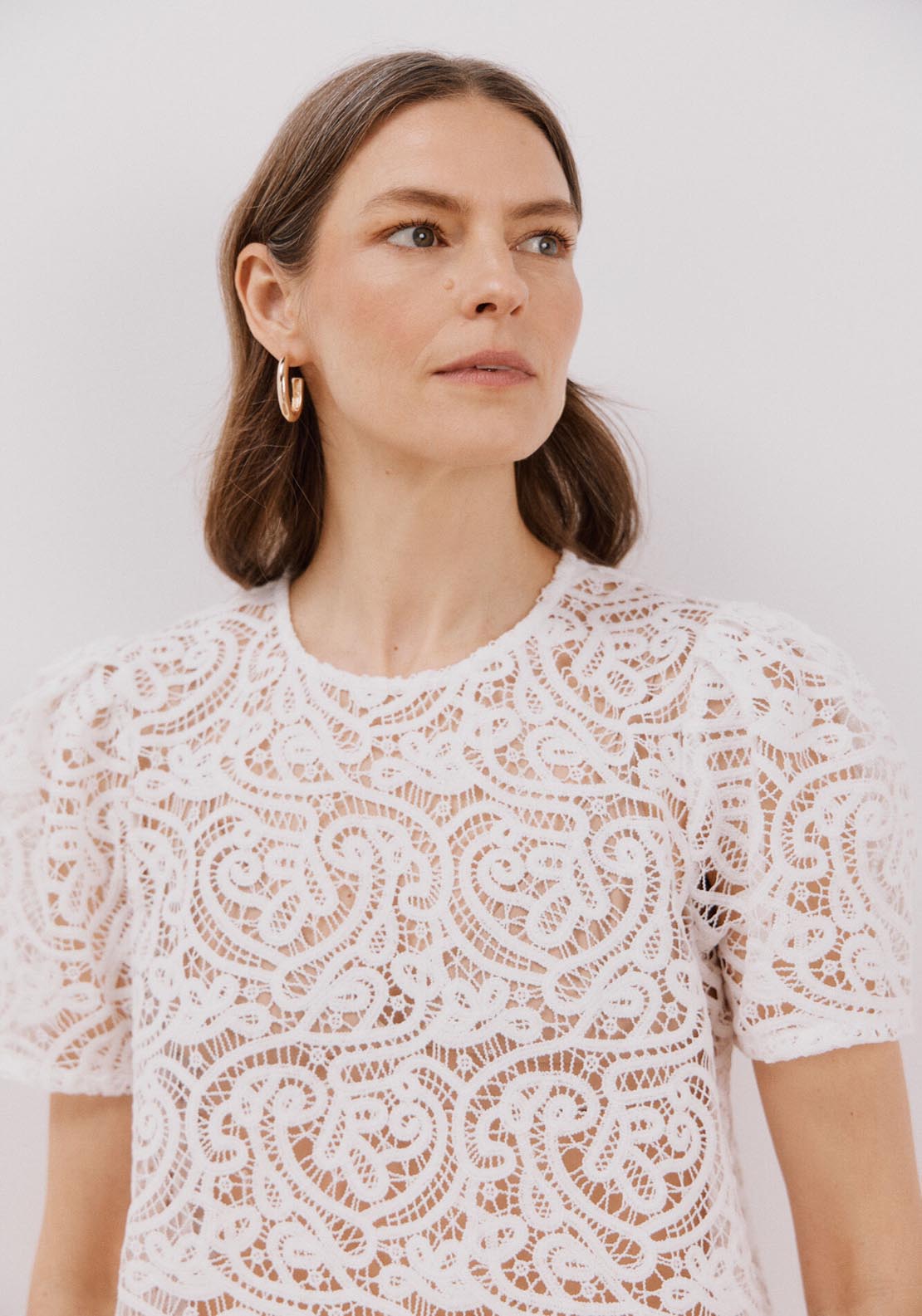 Cortefiel Top Guipur - White 4 Shaws Department Stores