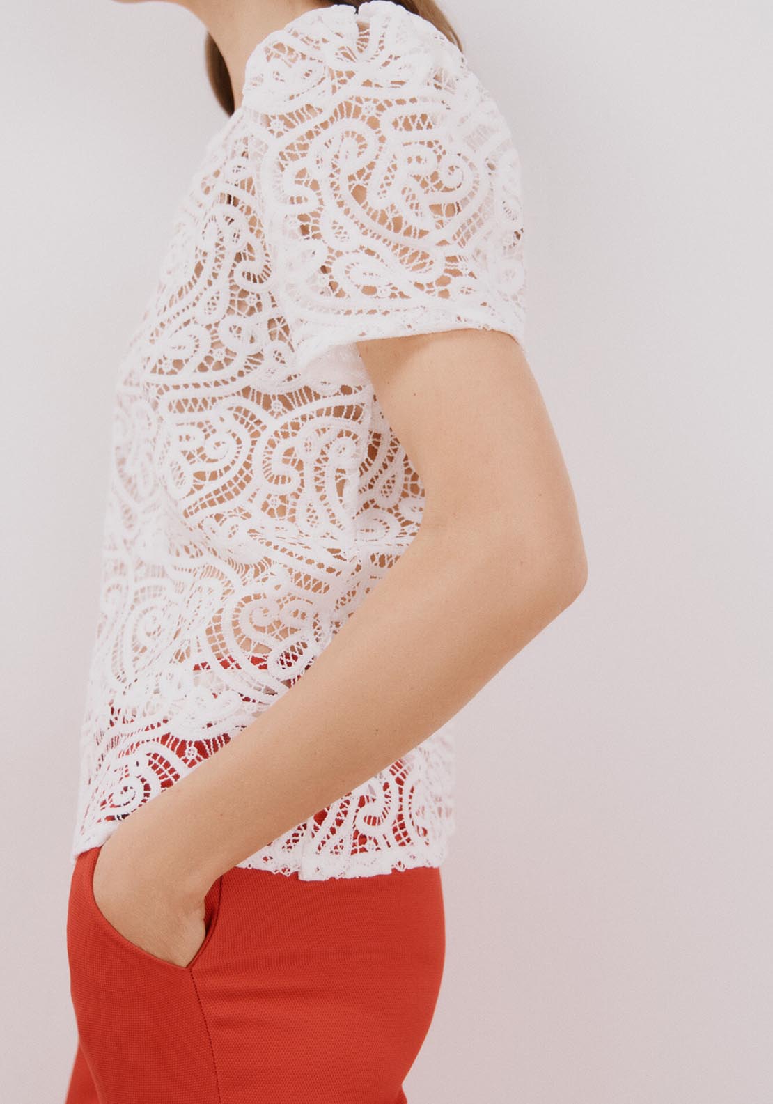 Cortefiel Top Guipur - White 5 Shaws Department Stores