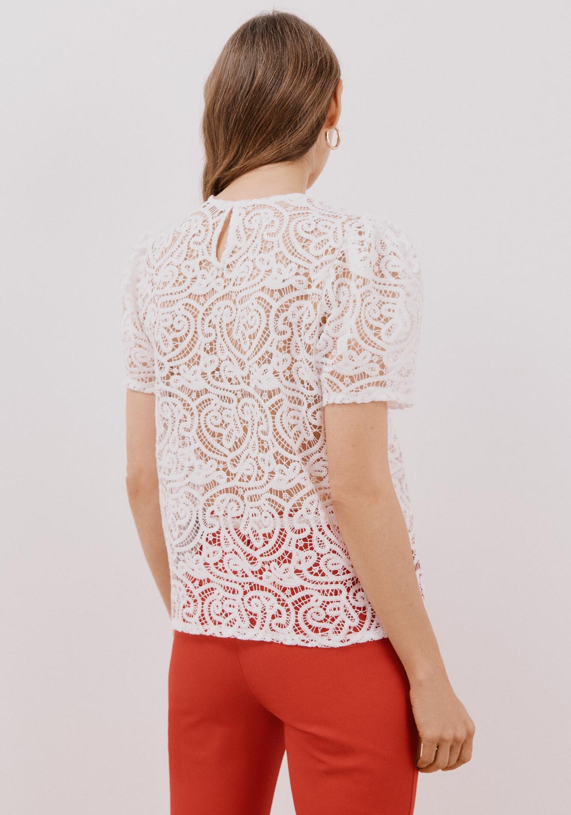 Cortefiel Top Guipur - White 2 Shaws Department Stores