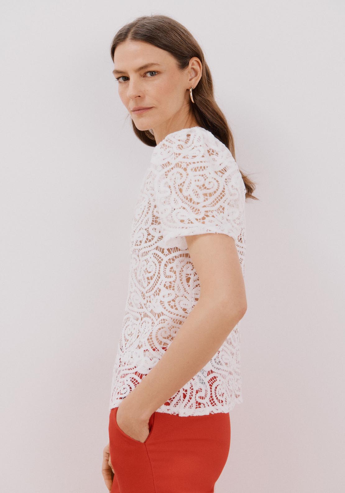 Cortefiel Top Guipur - White 3 Shaws Department Stores