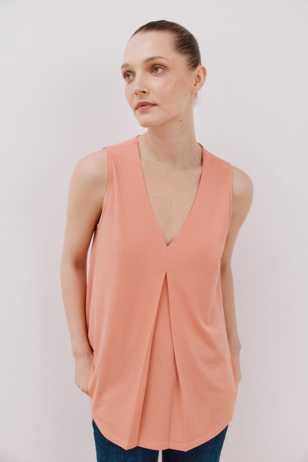 Cortefiel Long Pleated Top - Coral 1 Shaws Department Stores
