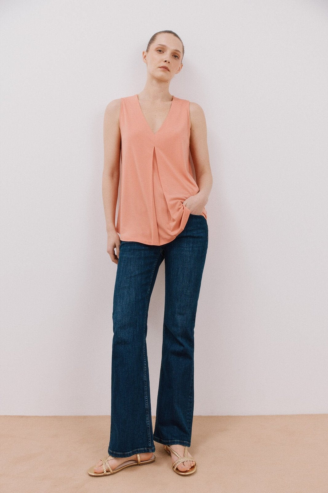 Cortefiel Long Pleated Top - Coral 2 Shaws Department Stores