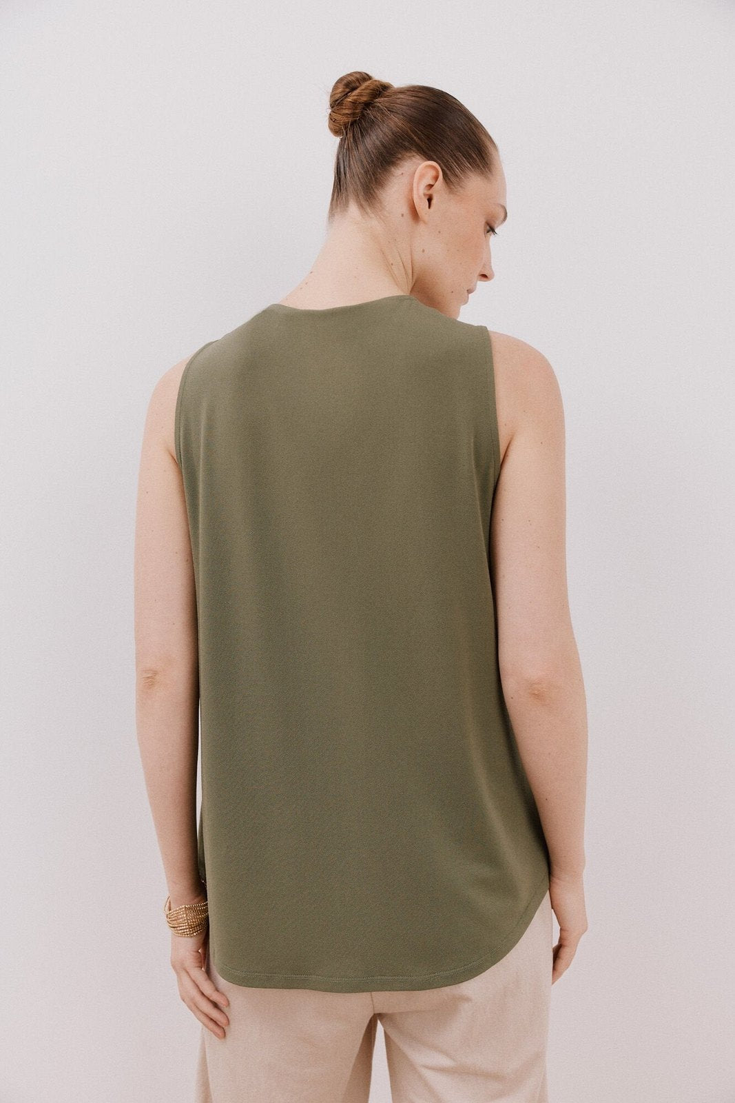 Cortefiel Long Pleated Top - Light Khaki 4 Shaws Department Stores