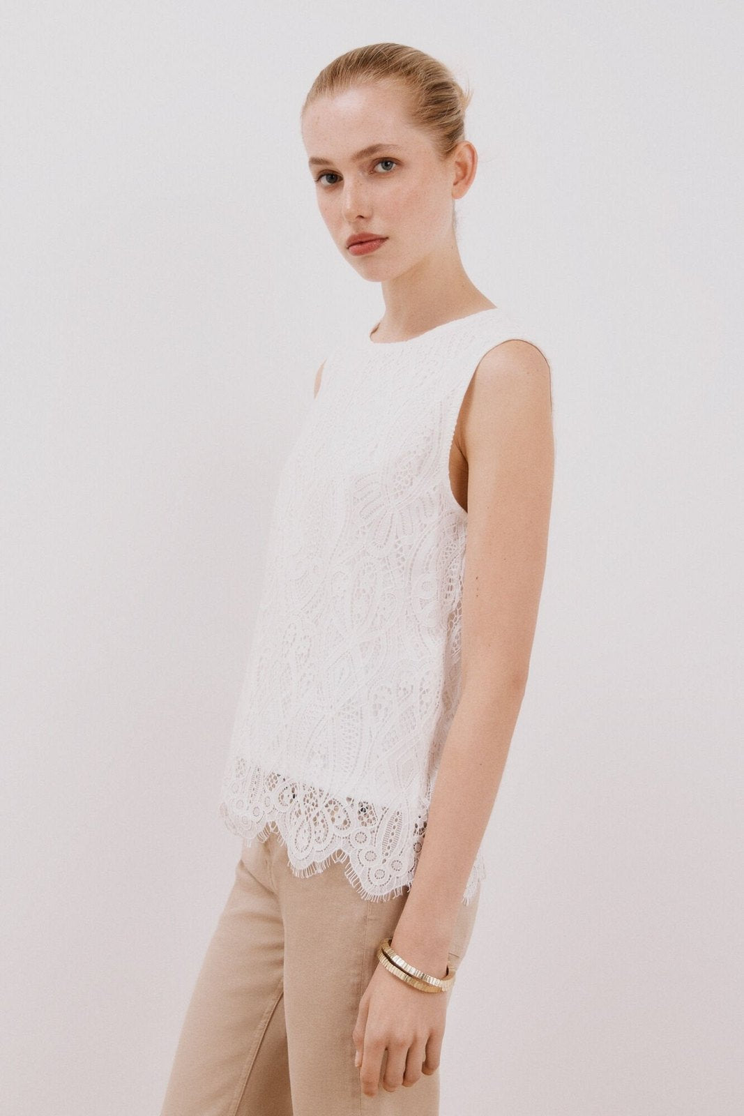 Cortefiel Top Guipur - White 4 Shaws Department Stores