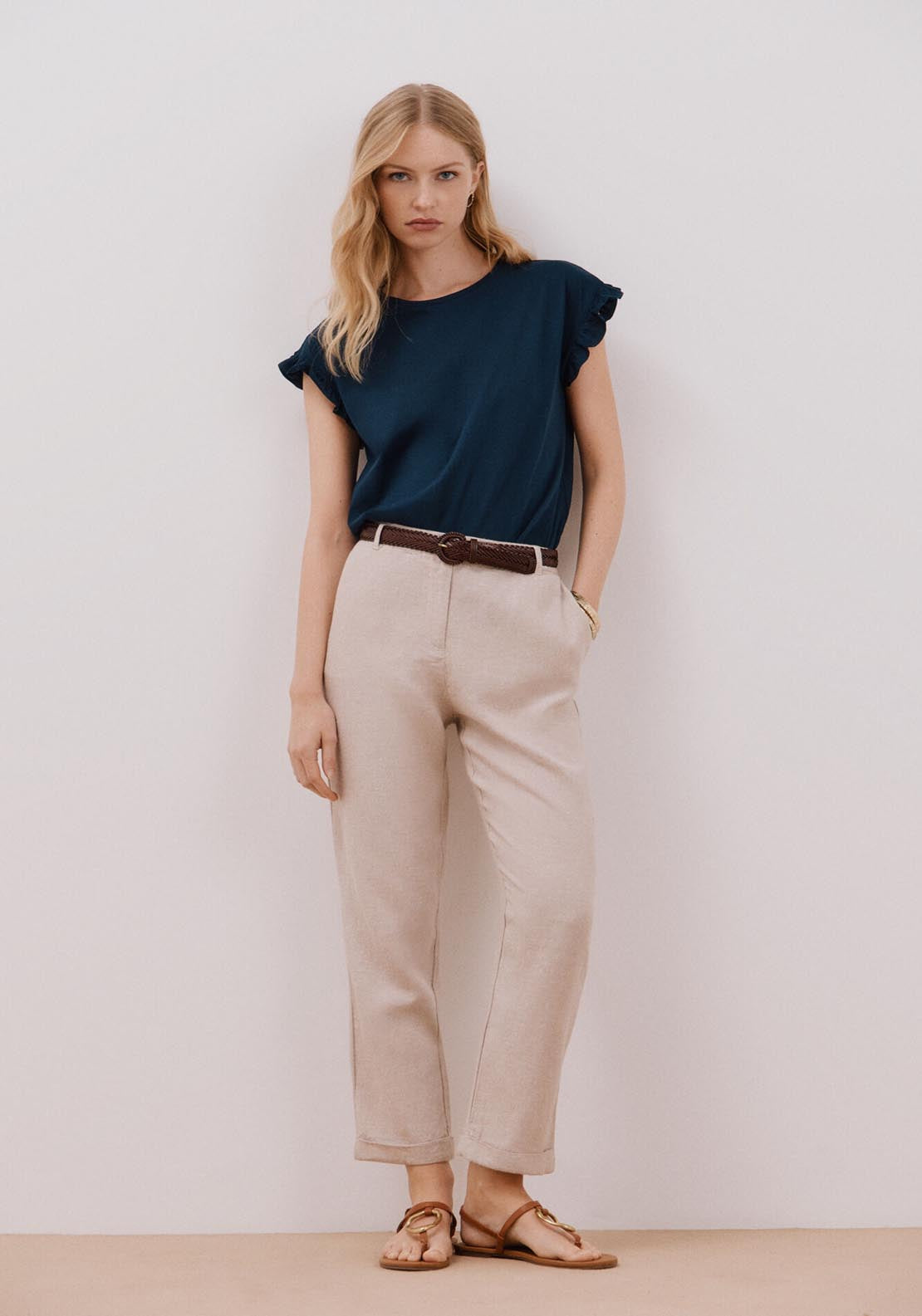 Cortefiel Essential Ruffle T-Shirt - Navy 3 Shaws Department Stores