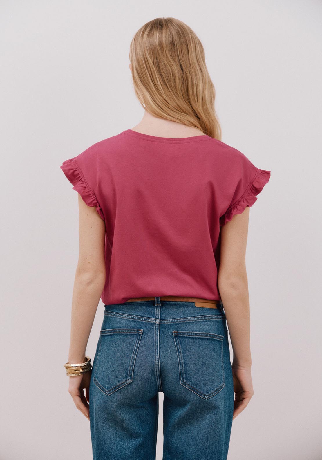 Cortefiel Essential Ruffle T-Shirt - Purple/lilac 2 Shaws Department Stores