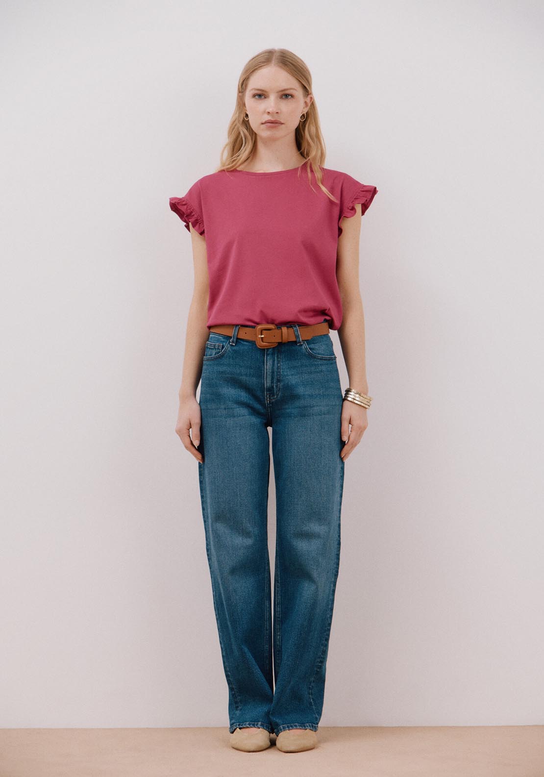 Cortefiel Essential Ruffle T-Shirt - Purple/lilac 4 Shaws Department Stores