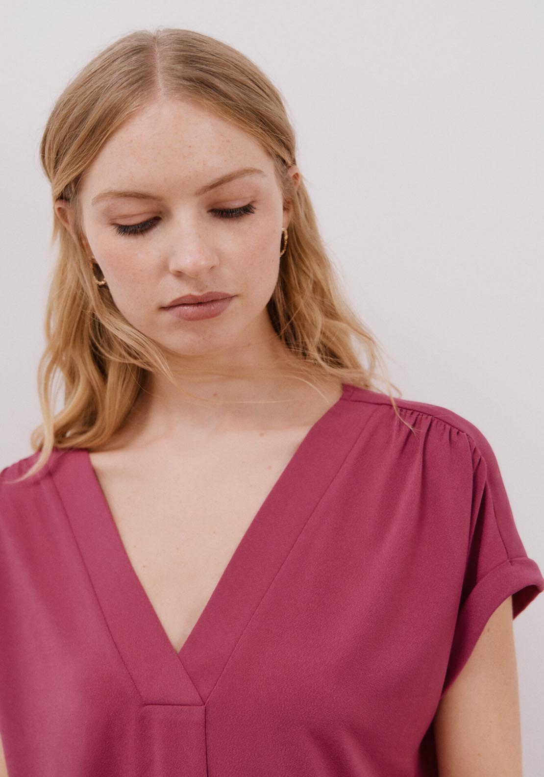 Cortefiel Printed V Top - Purple/lilac 4 Shaws Department Stores