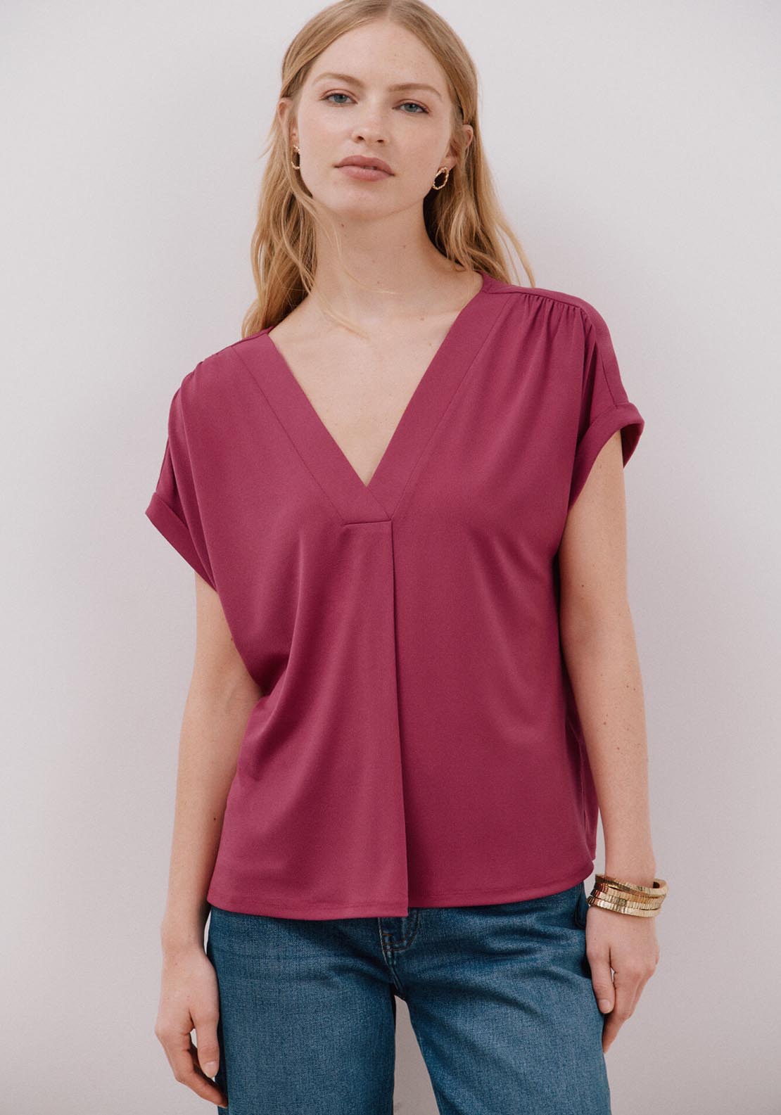 Cortefiel Printed V Top - Purple/lilac 1 Shaws Department Stores