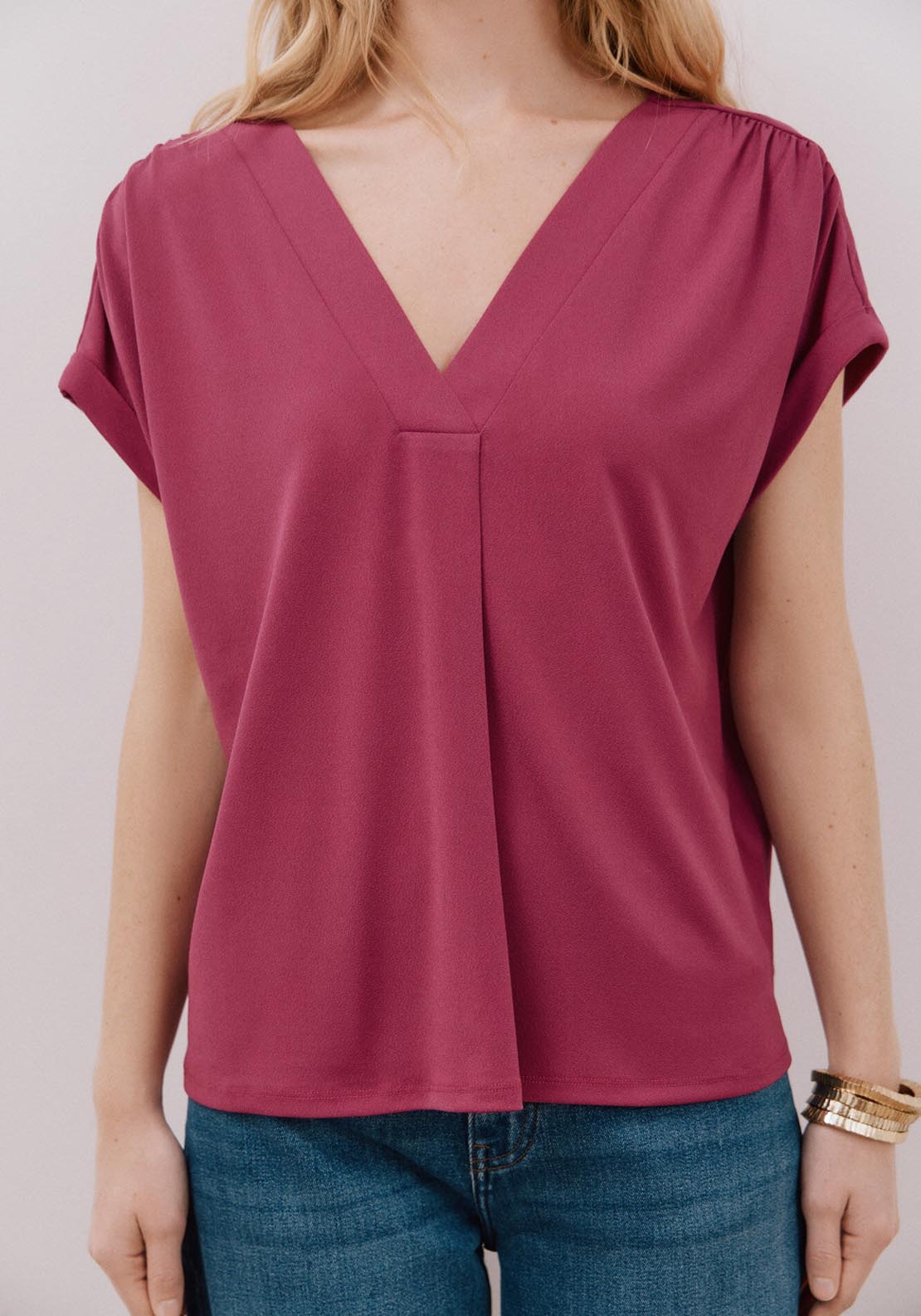Cortefiel Printed V Top - Purple/lilac 2 Shaws Department Stores