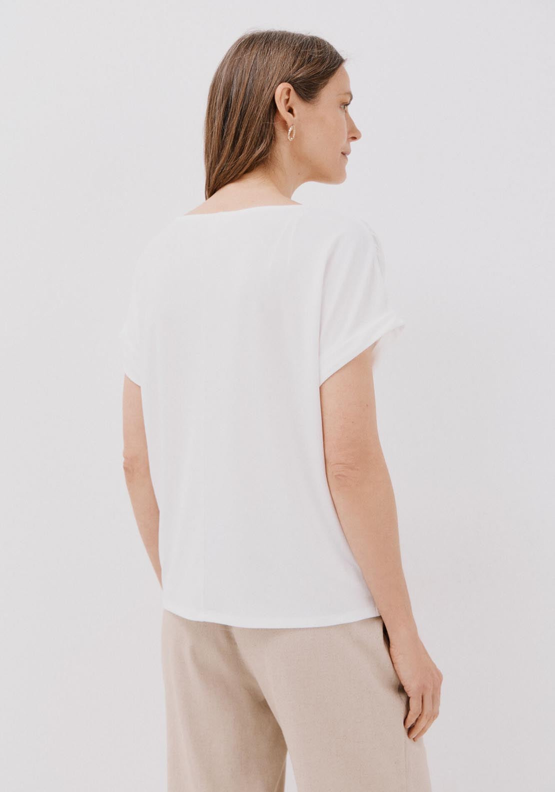 Cortefiel Printed V Top - Ivory 2 Shaws Department Stores