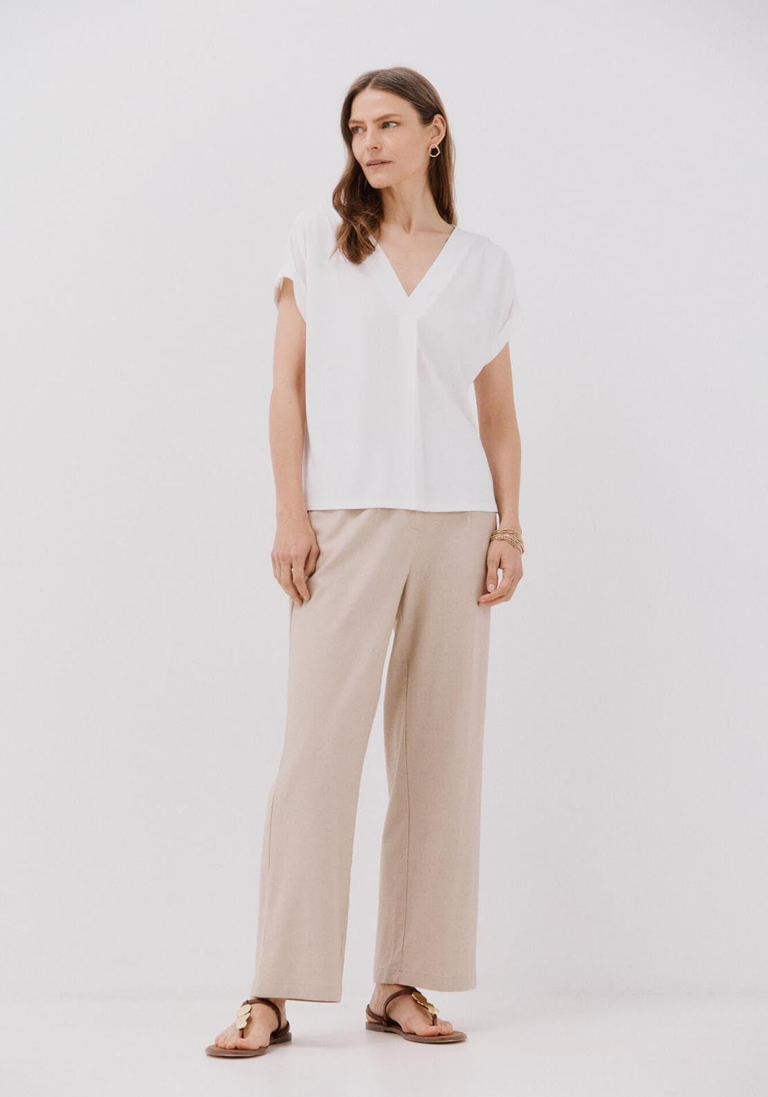 Cortefiel Printed V Top - Ivory 4 Shaws Department Stores