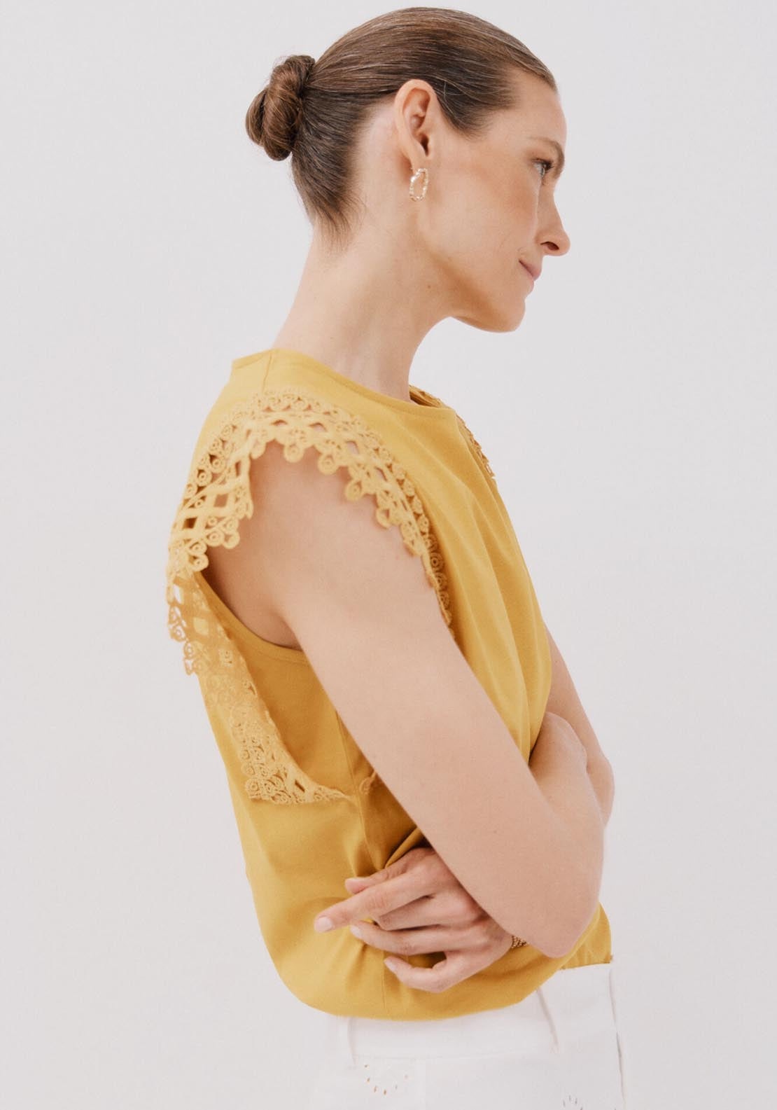 Cortefiel Guipure Sleeve -Shirt - Yellow 3 Shaws Department Stores