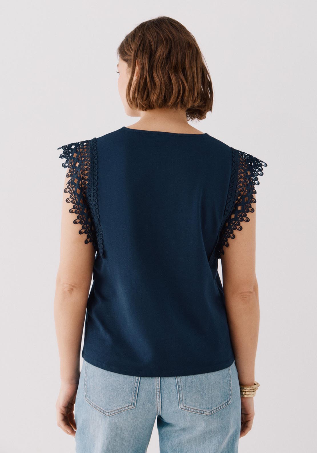 Cortefiel Guipure Sleeve -Shirt - Navy 4 Shaws Department Stores