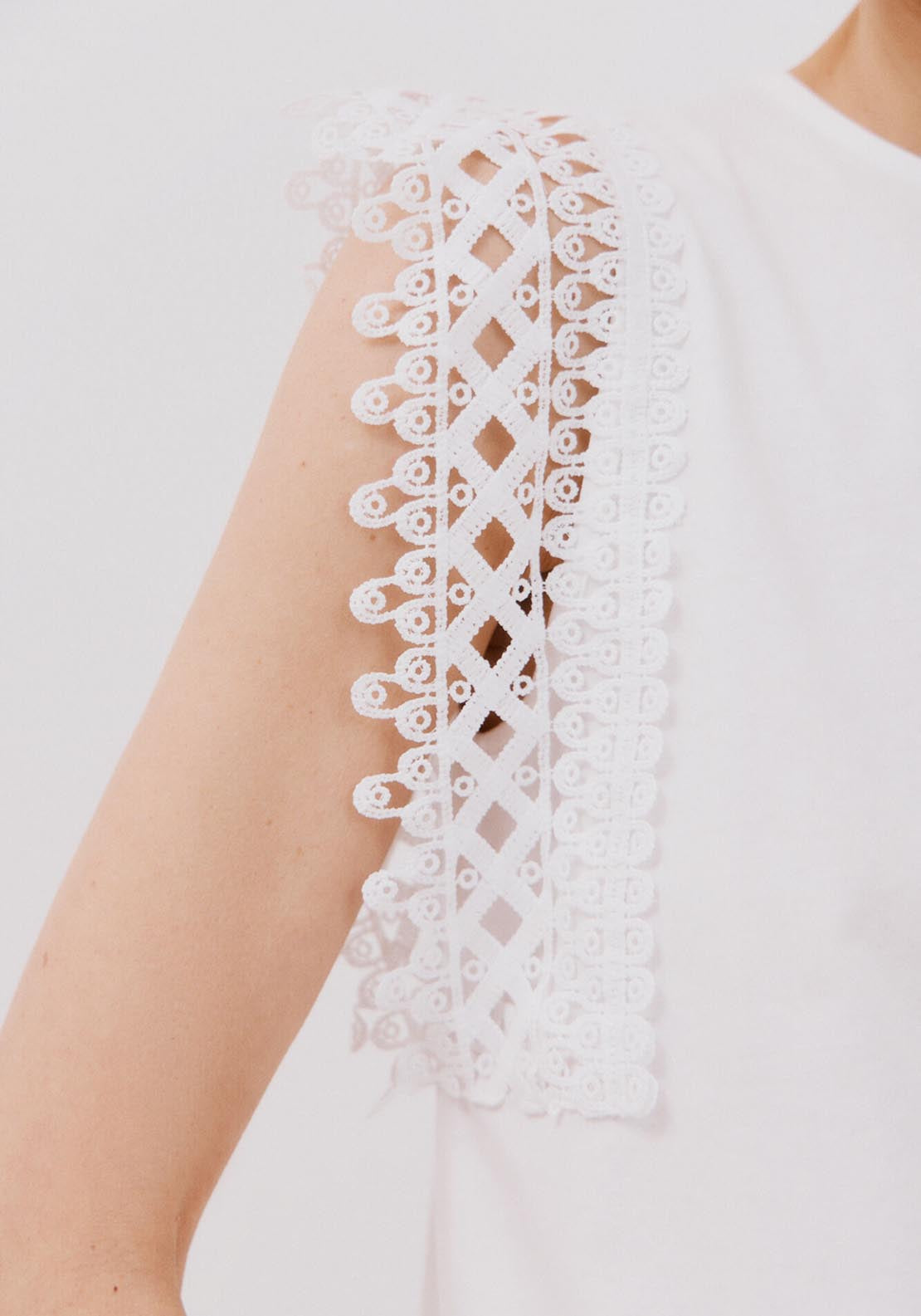 Cortefiel Guipure Sleeve -Shirt - White 3 Shaws Department Stores