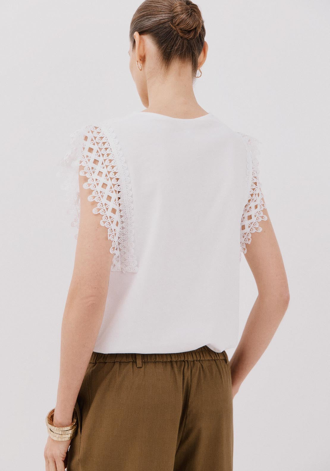 Cortefiel Guipure Sleeve -Shirt - White 2 Shaws Department Stores