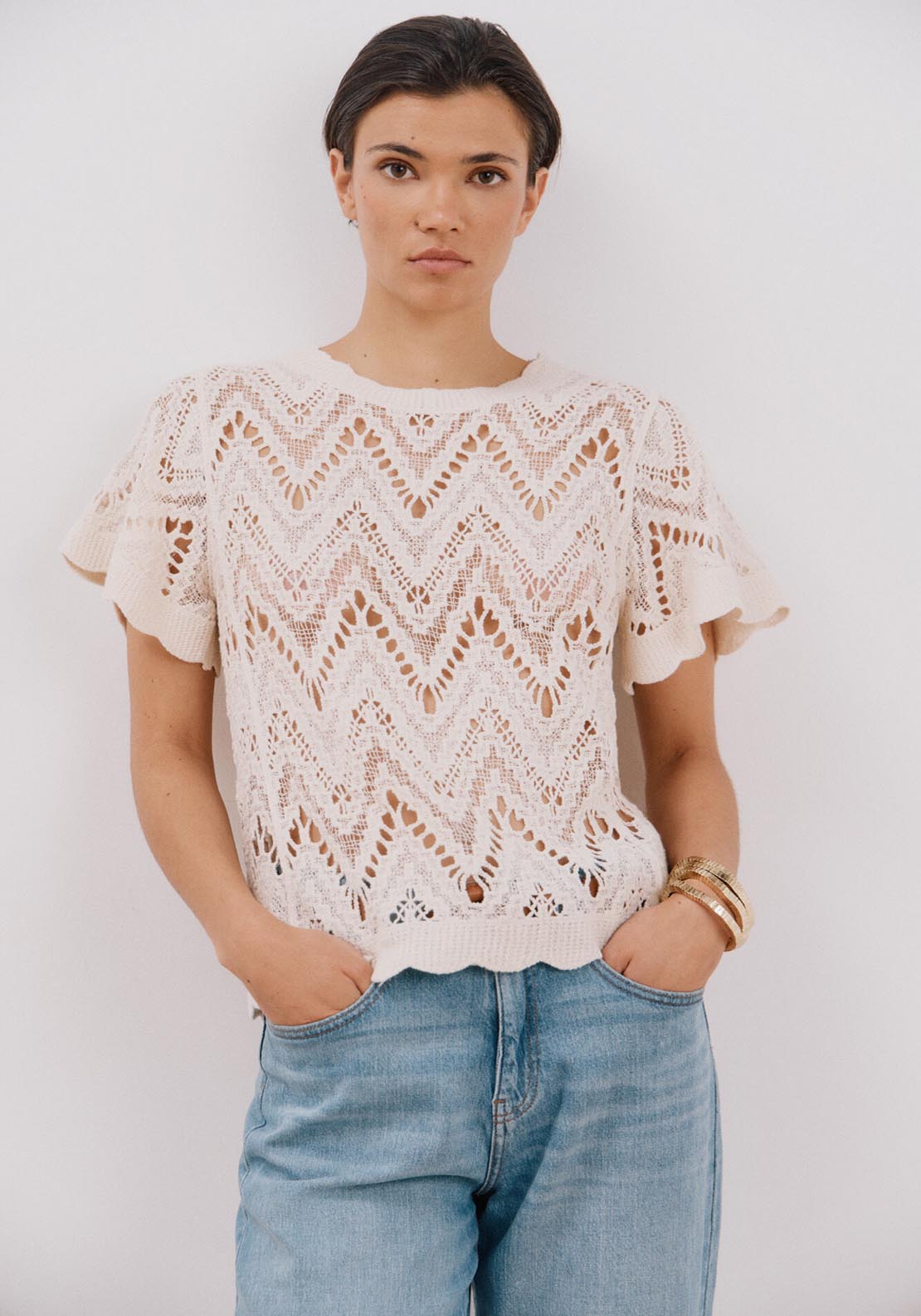 Cortefiel Crochet Top - Ivory 3 Shaws Department Stores