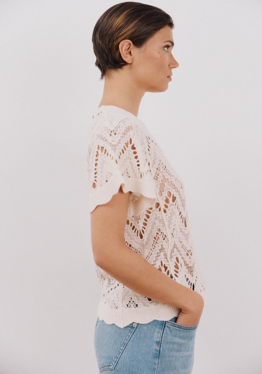 Cortefiel Crochet Top - Ivory 4 Shaws Department Stores
