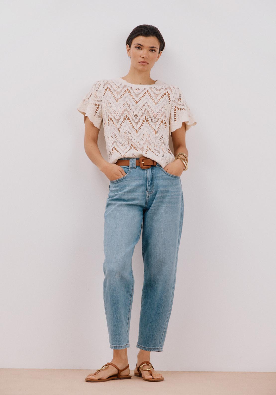 Cortefiel Crochet Top - Ivory 2 Shaws Department Stores