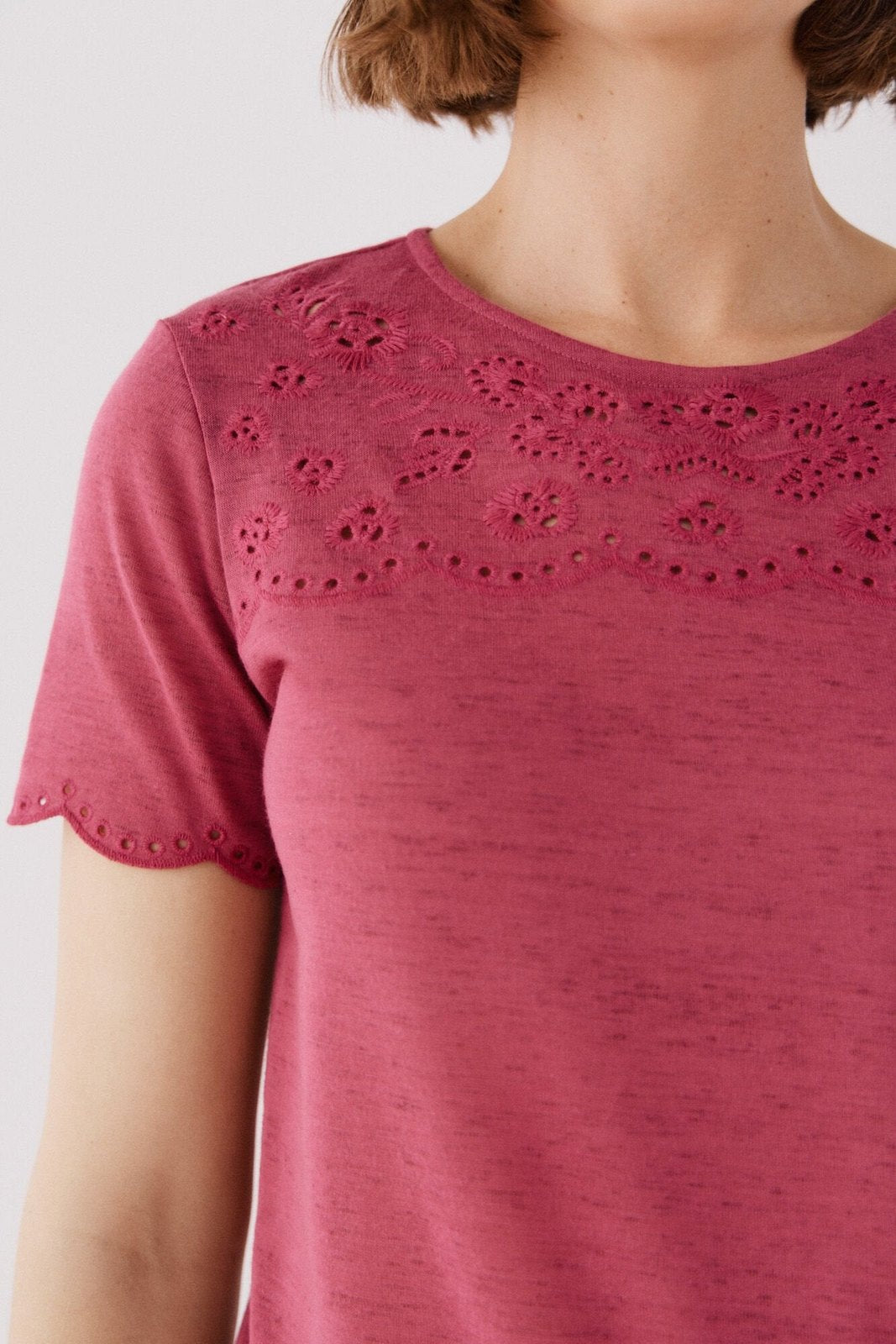 Cortefiel Embroidered T-Shirt - Purple/lilac 3 Shaws Department Stores