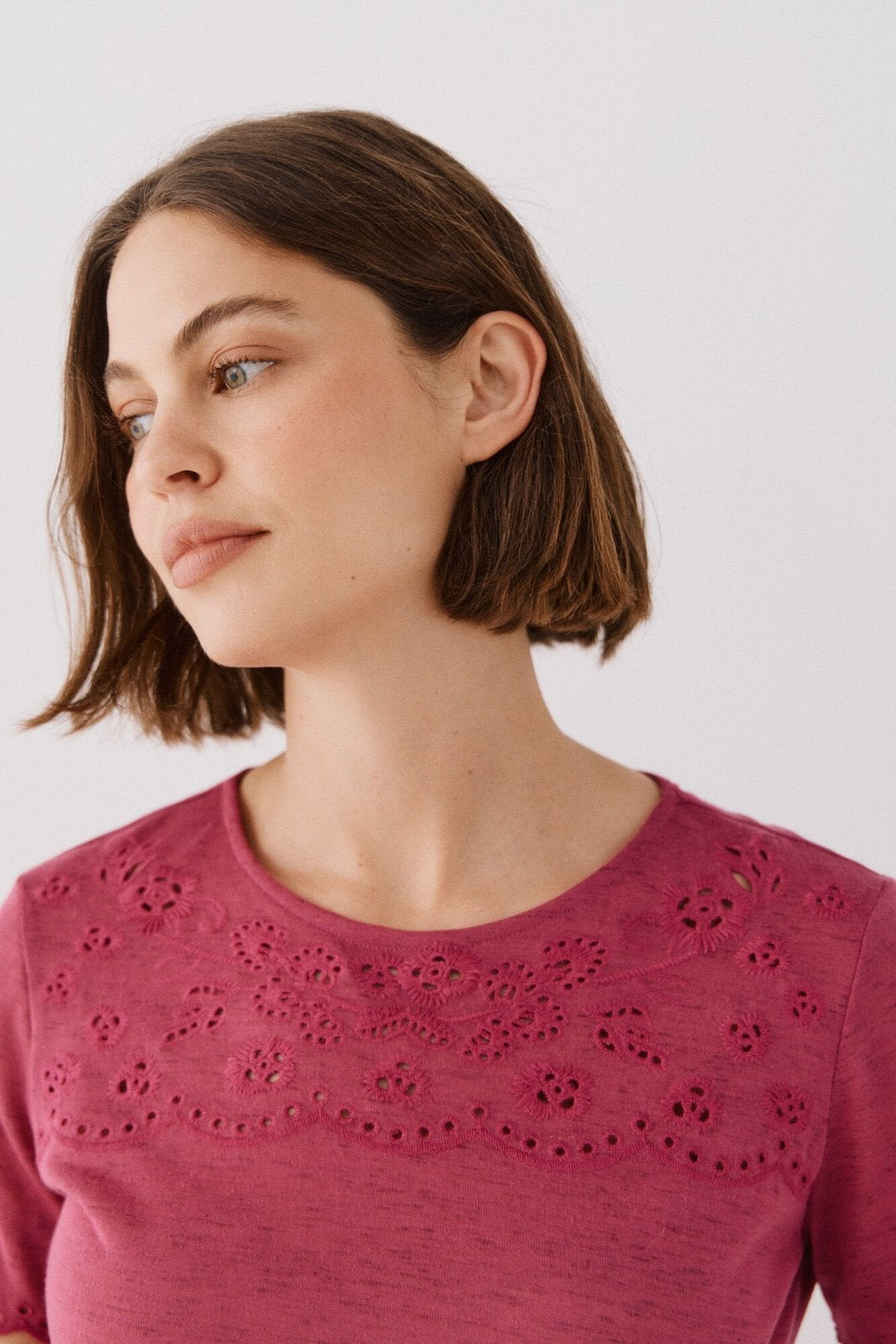 Cortefiel Embroidered T-Shirt - Purple/lilac 2 Shaws Department Stores