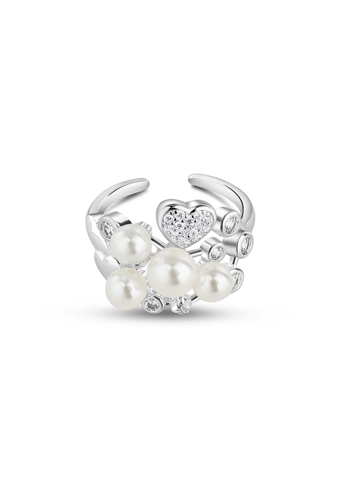 Silver Pearl Ring With Stones - Silver