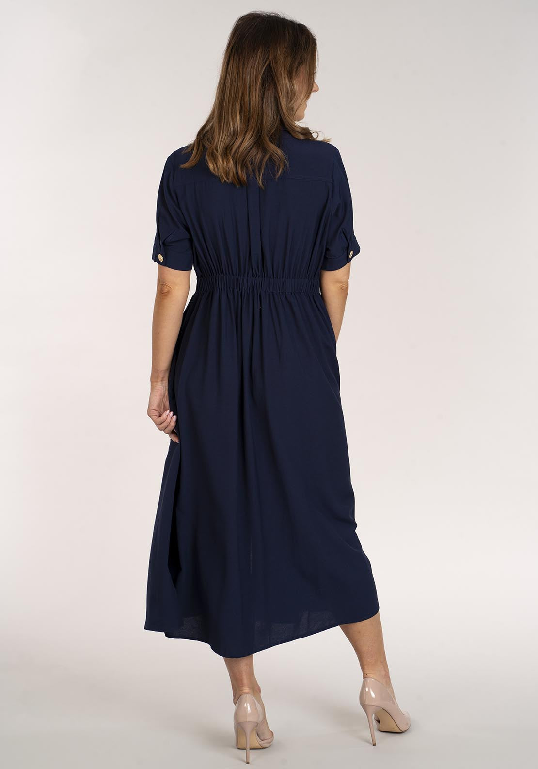 Naoise Short Sleeve Buttoned Dress - Navy 6 Shaws Department Stores