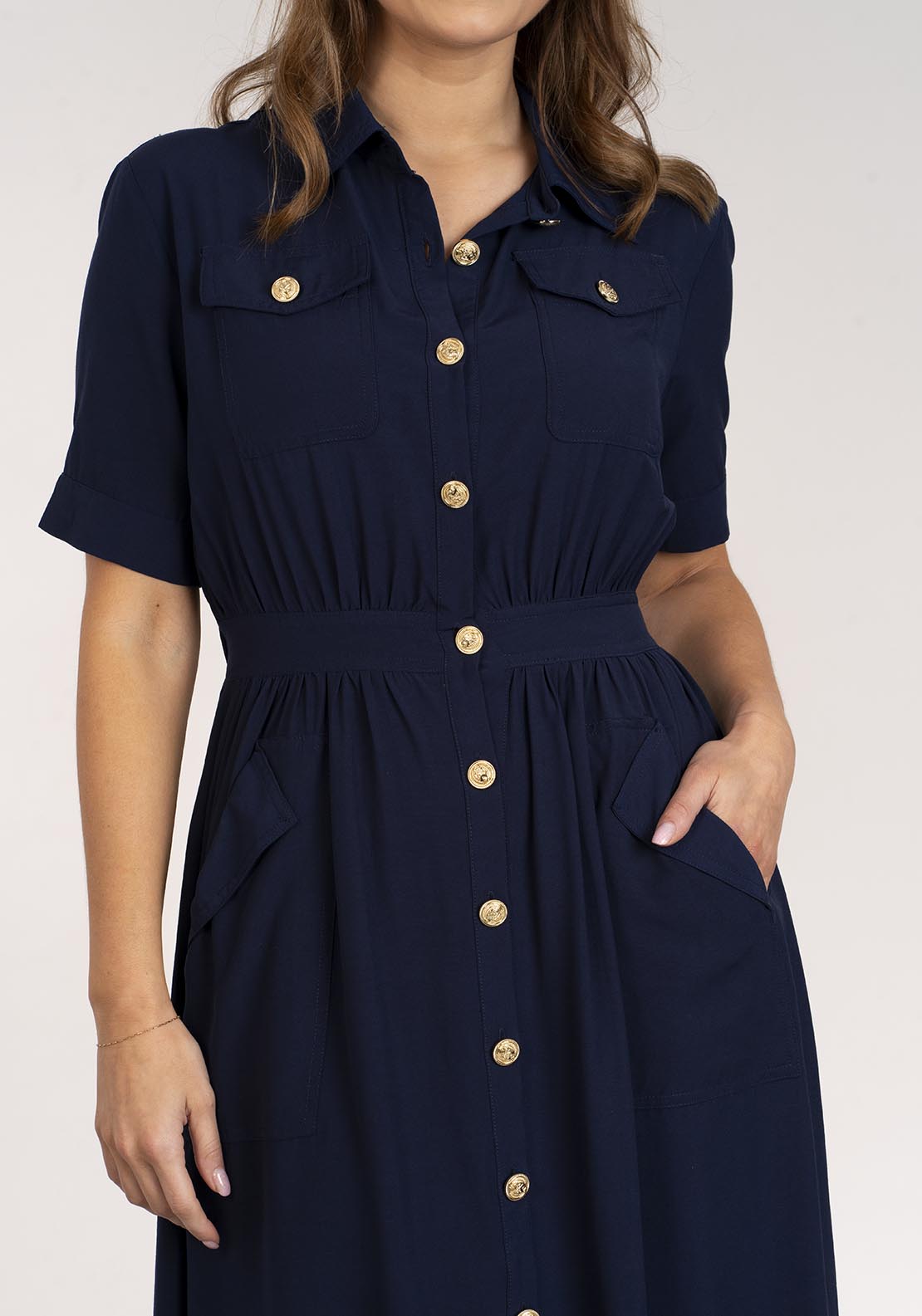 Naoise Short Sleeve Buttoned Dress - Navy 2 Shaws Department Stores