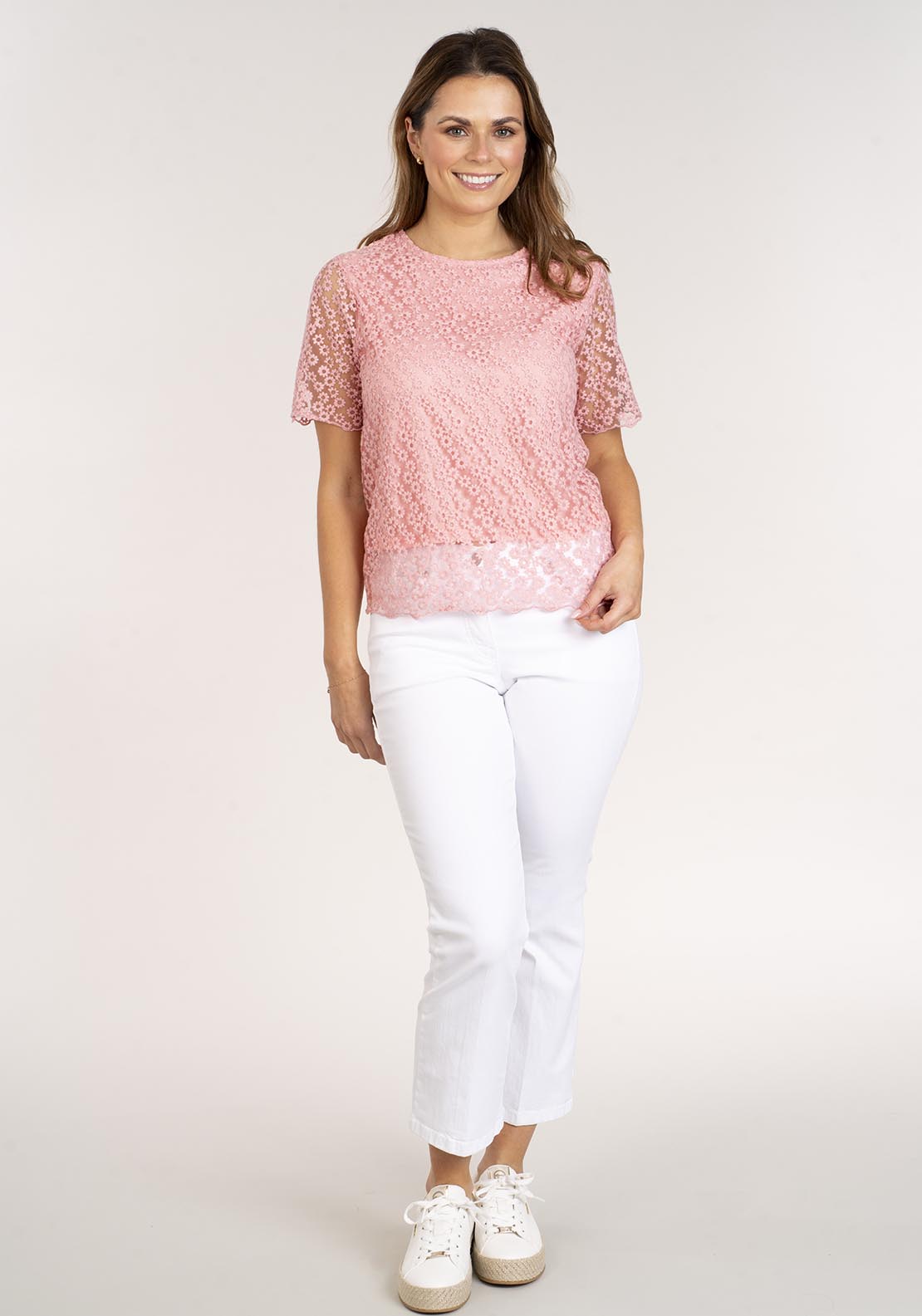 Naoise Short Sleeve Lace Top - Pink 7 Shaws Department Stores
