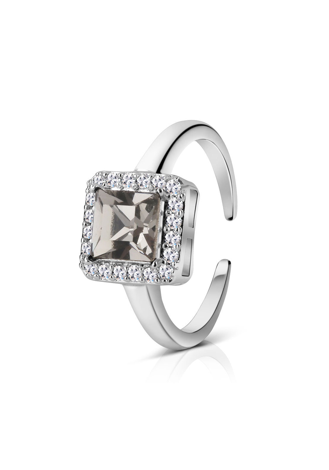 Newbridge Jewellery Square Ring Black/Clear Stones - Silver 1 Shaws Department Stores