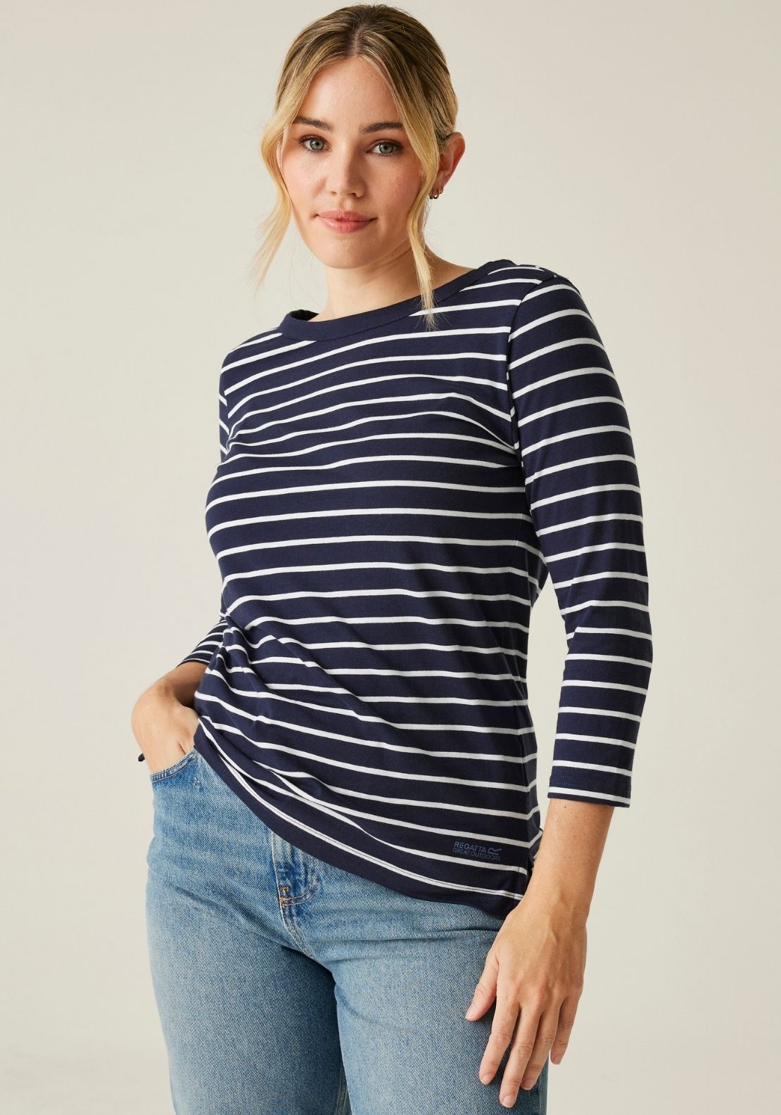 Regatta Bayletta 3/4 Tee - Navy White Stripe 1 Shaws Department Stores