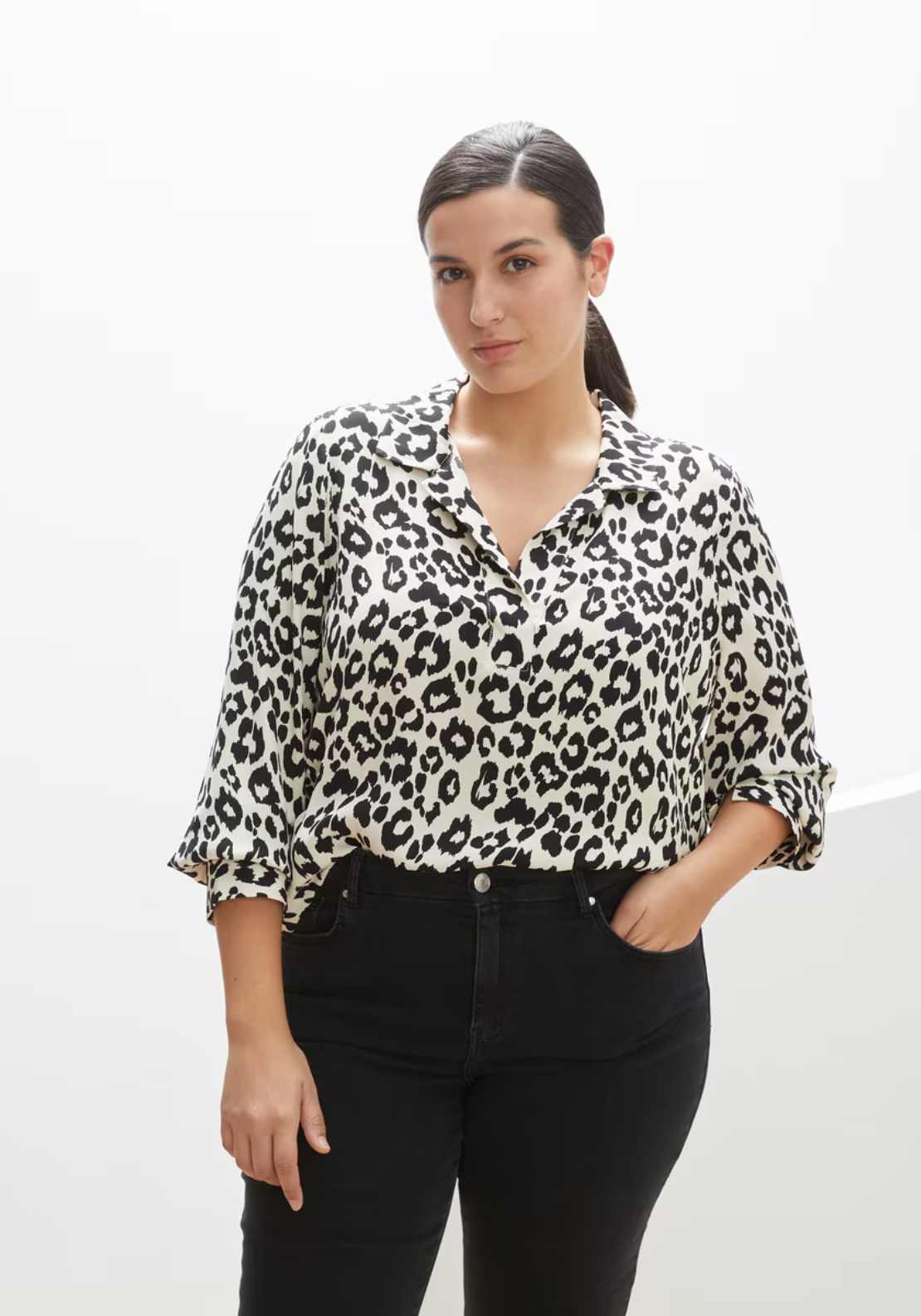 Couchel Printed Blouse with 3/4 Sleeves - White 1 Shaws Department Stores