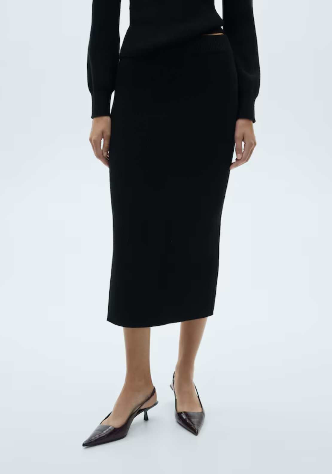 Mango Ribbed midi skirt - Black 1 Shaws Department Stores