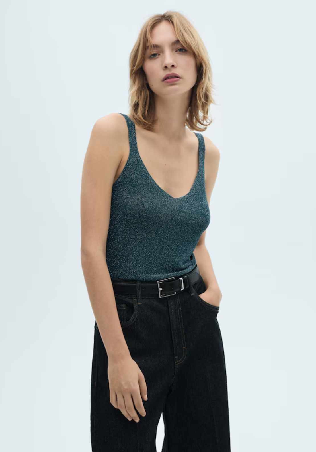 Mango Lurex knitted top - Green 1 Shaws Department Stores