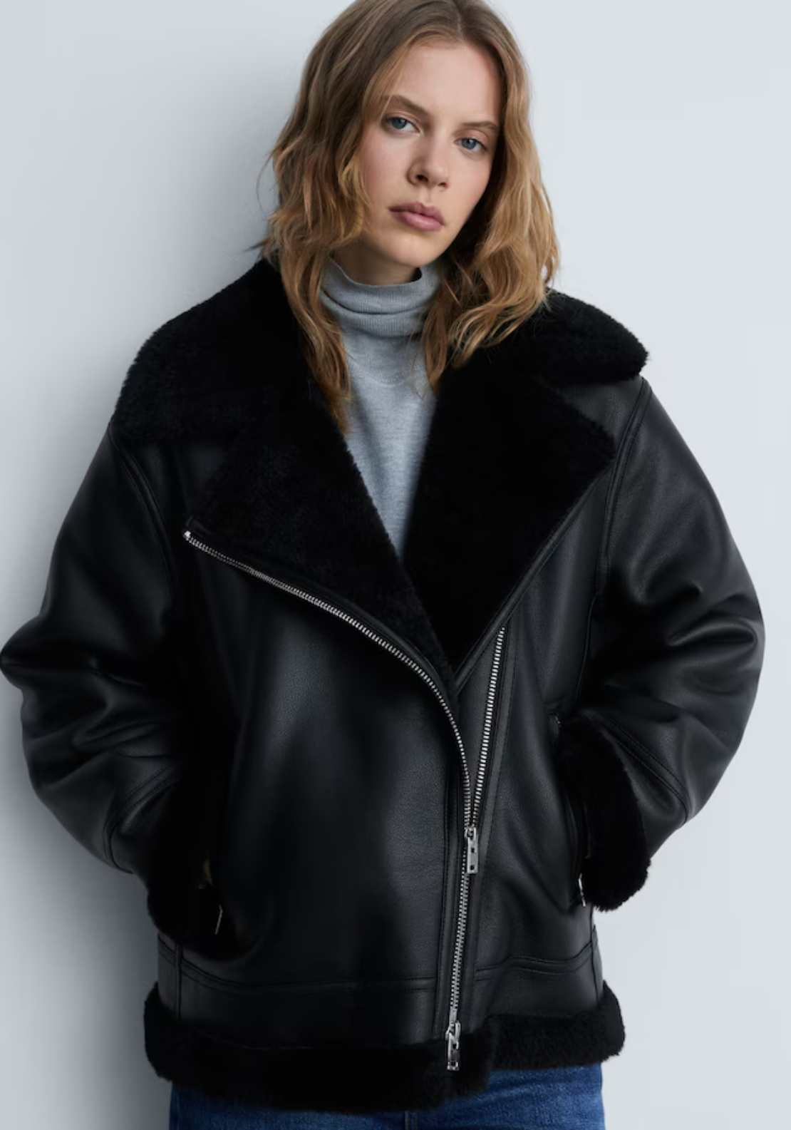 Mango Jacket with shearling-effect lining - Black 1 Shaws Department Stores