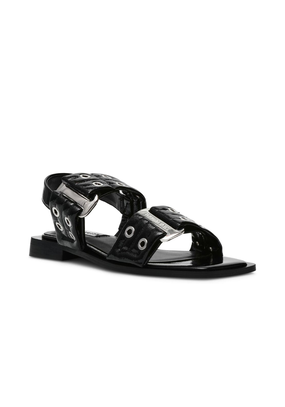 Steve Madden Buckle Stud Flat Sandal - Black 2 Shaws Department Stores
