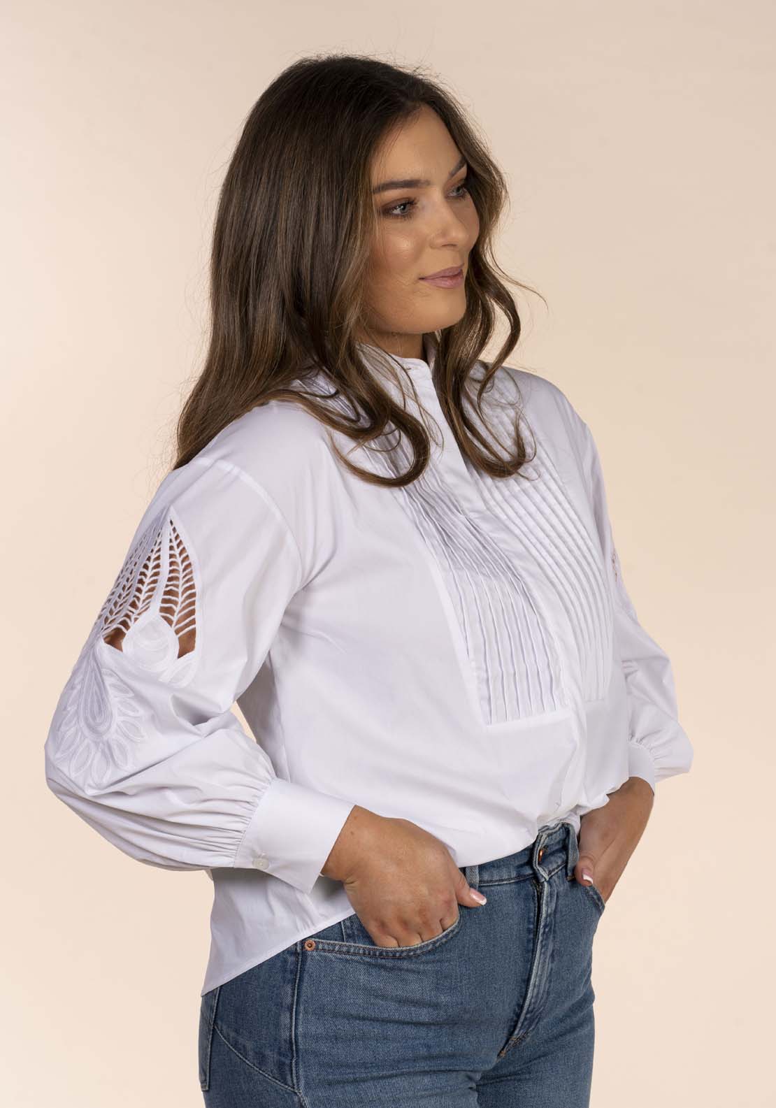 Naoise Embroidered Sleeve Blouse - White 5 Shaws Department Stores
