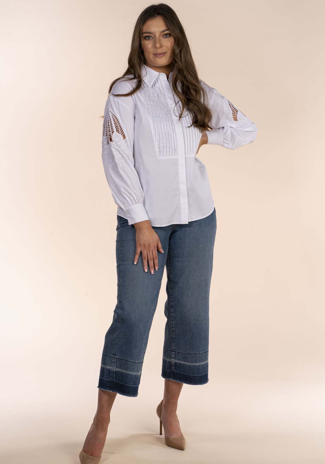 Naoise Embroidered Sleeve Blouse - White 4 Shaws Department Stores